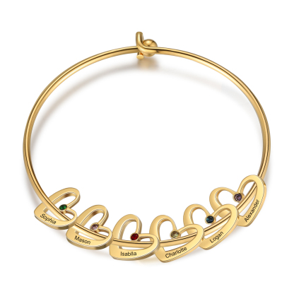 Personalised Heart Bangle With 6 Names and Birthstones Bangle Bracelet Mother's Day Gifts For women-Jessemade AU