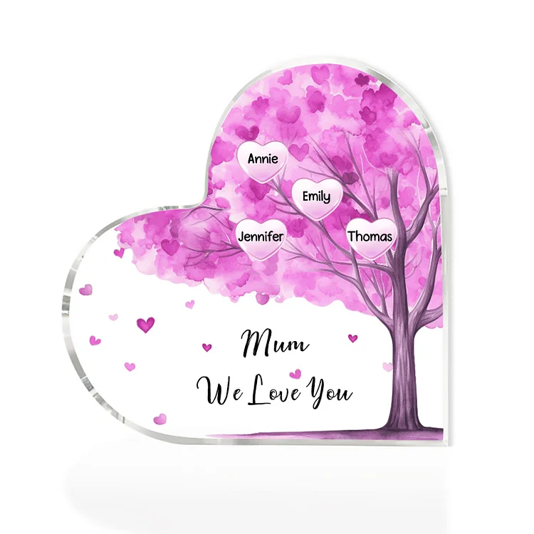 4 Names - Personalised Acrylic Heart Keepsake Custom Text Purple Tree Ornaments Gifts for Grandma/Mother-Jessemade AU