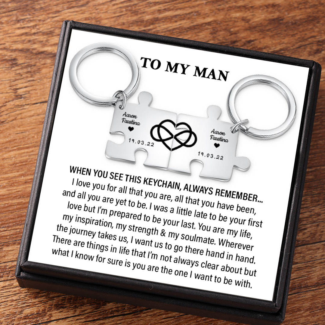 Personalised Puzzle Couple Keychain Set Engrave 2 Names & Date Keyring Infinity Love Matching Couple Gifts-Jessemade AU
