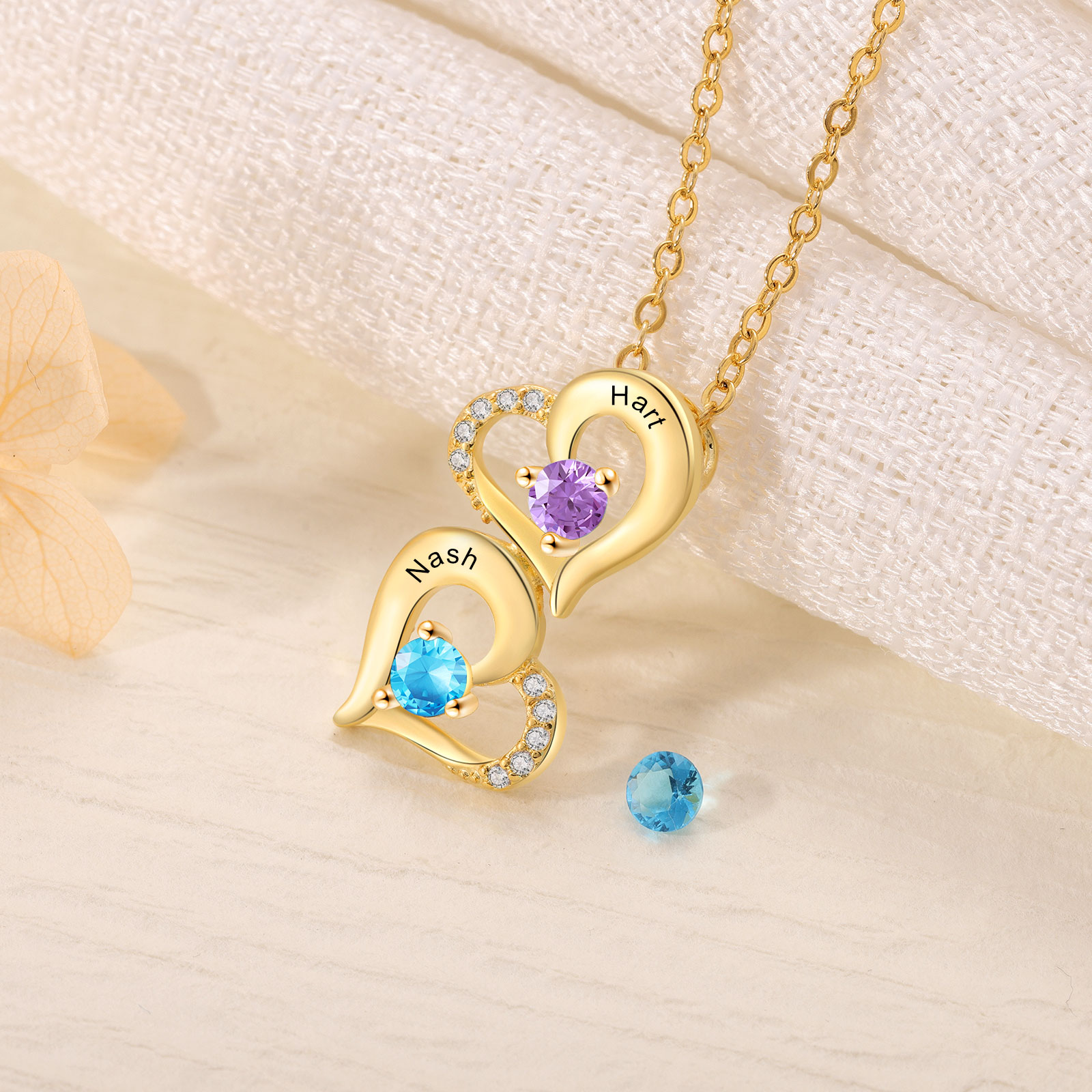 2 Names - Personalised Heart Pendant Necklace Custom Birthstones & Names Necklace Birthday Gift for Her-Jessemade AU