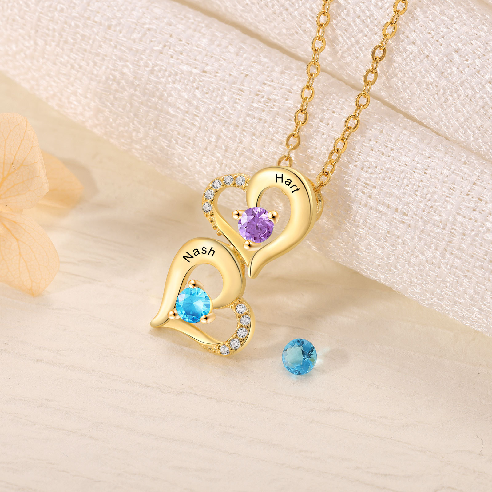 2 Names - Personalised Heart Pendant Necklace Custom Birthstones & Names Necklace Birthday Gift for Her-Jessemade AU