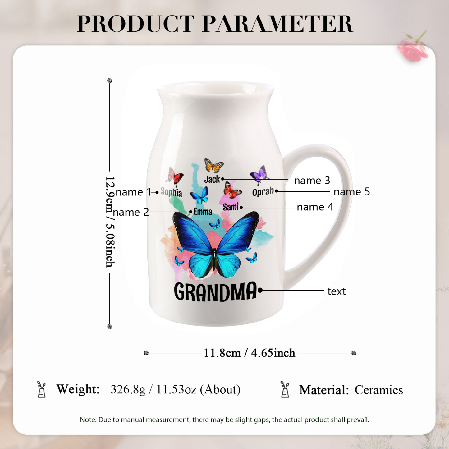 Personalised Ceramic Flower Vase Custom 2–8 Names & 1 Text Colourful Butterfly Vase Gift for Mother/Grandma-Jessemade AU