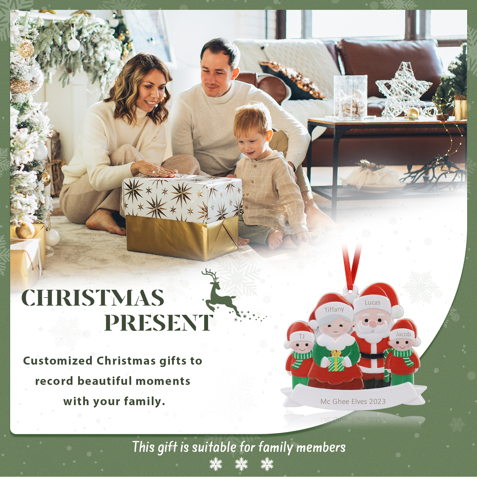 4 Names - Personalised Resin Santa Claus Hanging Ornaments Customised Name & Text Christmas Ornament Gift for Family Friends-Jessemade AU