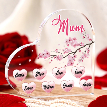 8 Names - Personalised Acrylic Heart Keepsake Custom Text Peach Blossom Ornaments Gifts for Grandma/Mother-Jessemade AU
