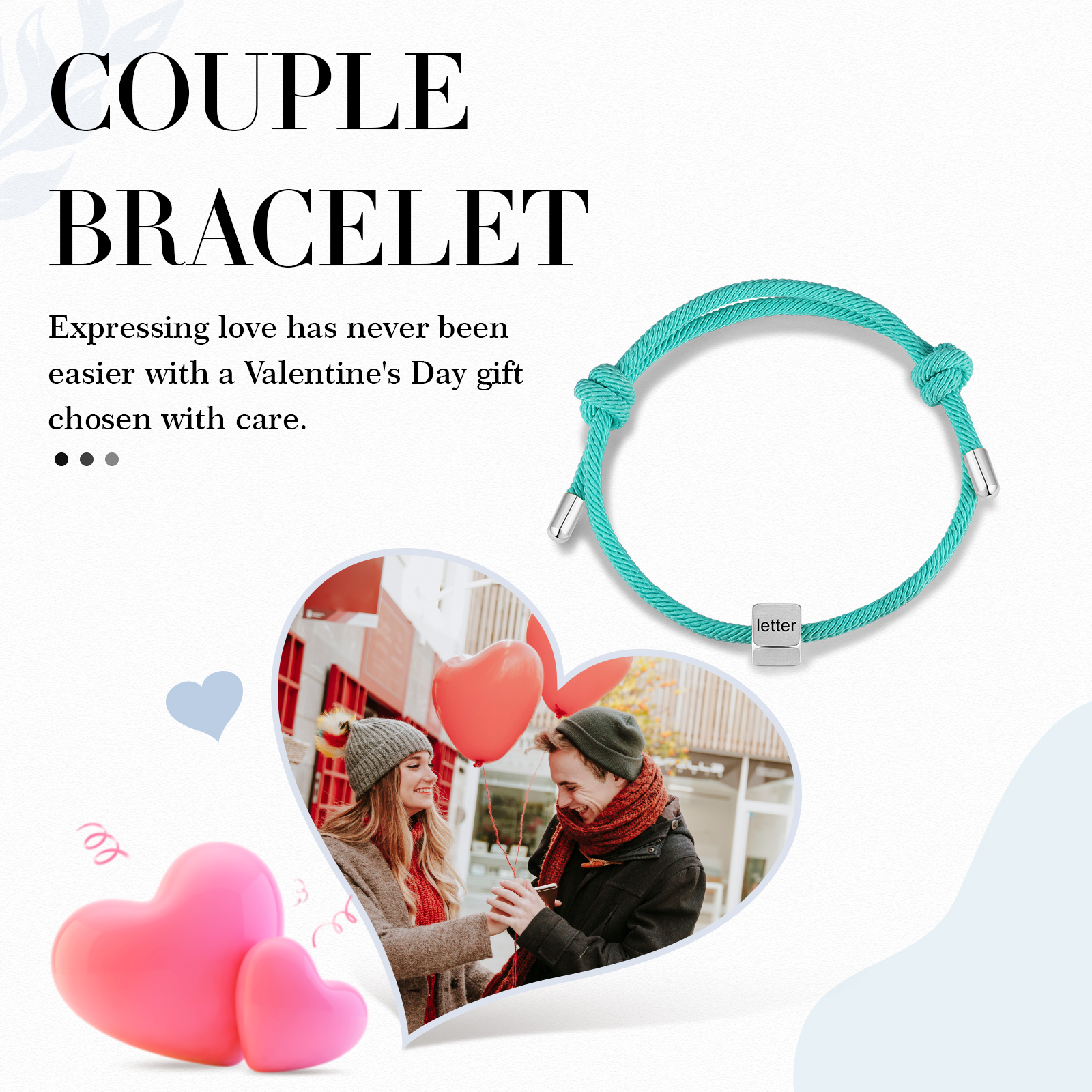 Light Blue Couple's Bracelet Custom Letter Engraved Beads Stainless Steel Bracelet Personalised Gift for Him/Her-Jessemade AU