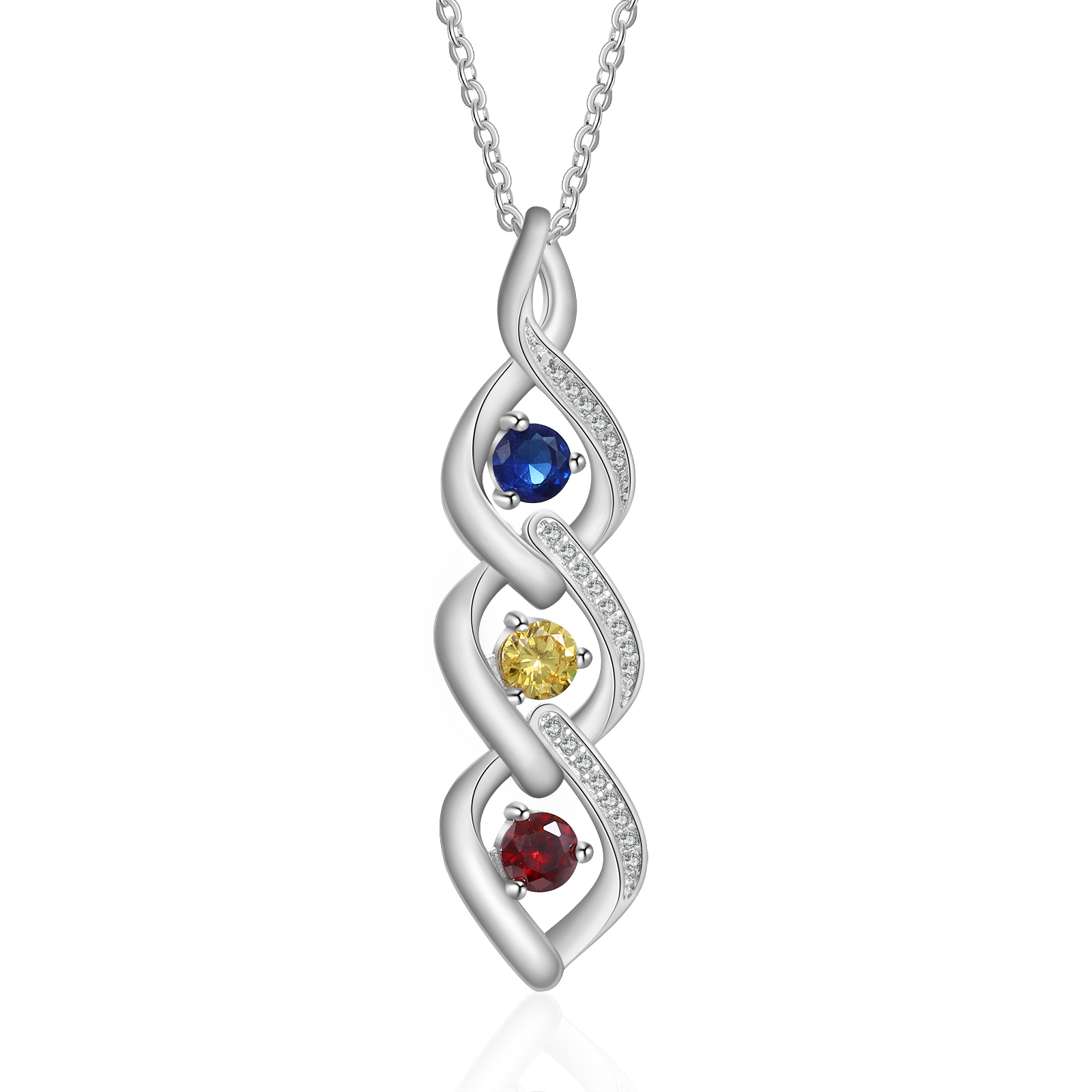 Personalised Twisted Pendant Necklace Custom 3 Birthstones & 3 Names Necklace Gifts for Her-Jessemade AU