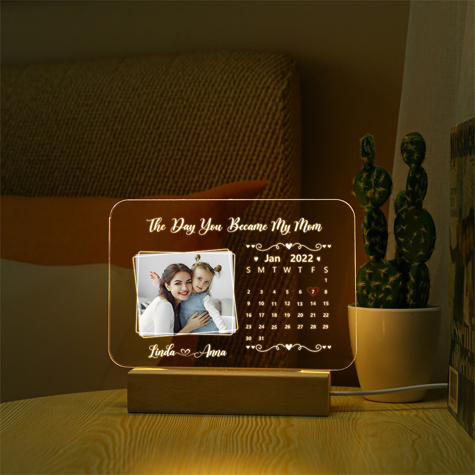 Personalised Calendar Night Light Custom Photo & Text LED Lamp Mother's Day Gift - The Day You Became My Mum/Mom-Jessemade AU