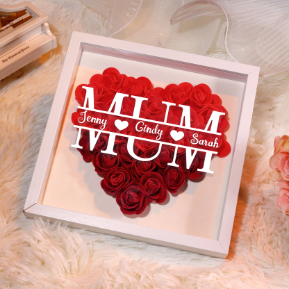 Personalised Flower Shadow Box Custom Name & Text Heart Rose Frame Decorations Mother's Day Gift for Her-Jessemade AU