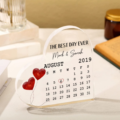 Couple Acrylic Heart Keepsake Custom 2 Names & Date & Text Calendar Ornament Valentine's Day Gift - Our First Date-Jessemade AU
