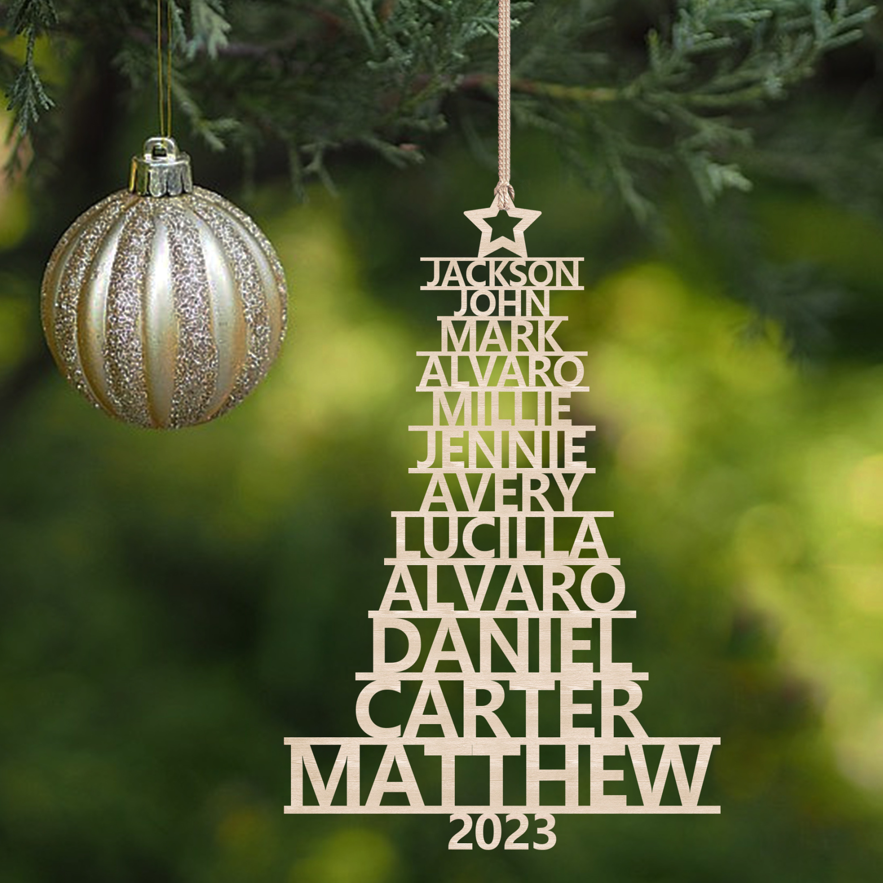 12 Names - Personalised Christmas Tree Ornaments Customised Name Xmas Wooden Decor Gifts for Family Friends-Jessemade AU
