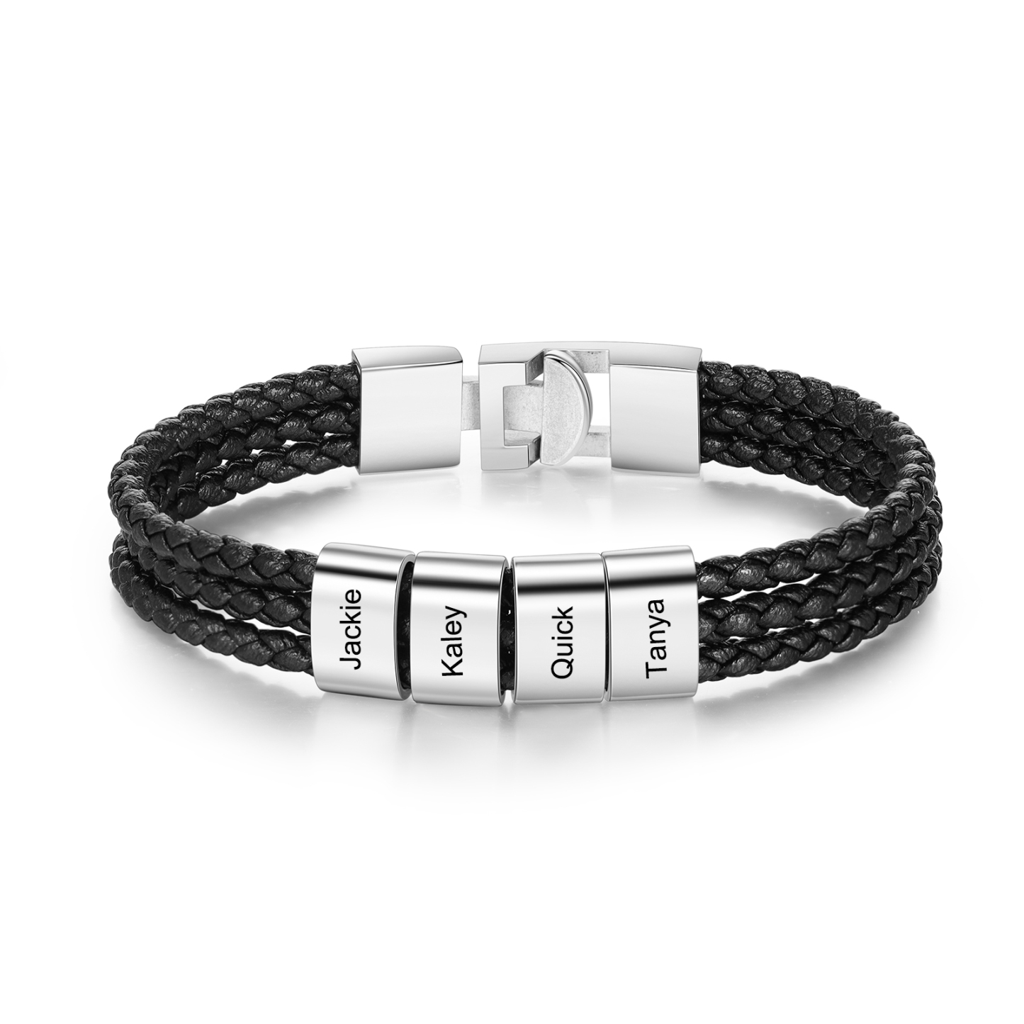 Personalised Braided Leather Bracelet Engraved 4 Names Men's Bracelet Gifts For Him-Jessemade AU