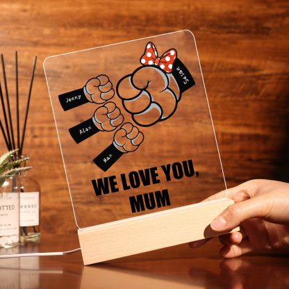 4 Names - Personalised Acrylic Night Light Custom Names & Text Fist Bump LED Lamp Gifts for Family-Jessemade AU