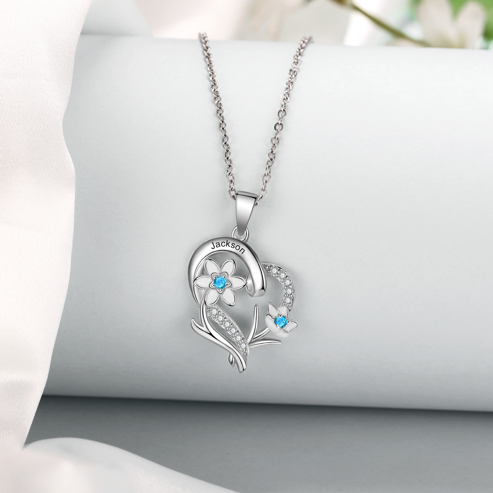 Personalised March Birthflower Necklace With Birthstones Custom 1 Name Necklace For Her-Jessemade AU