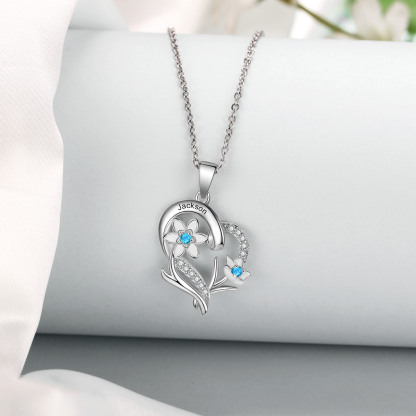 Personalised March Birthflower Necklace With Birthstones Custom 1 Name Necklace For Her-Jessemade AU