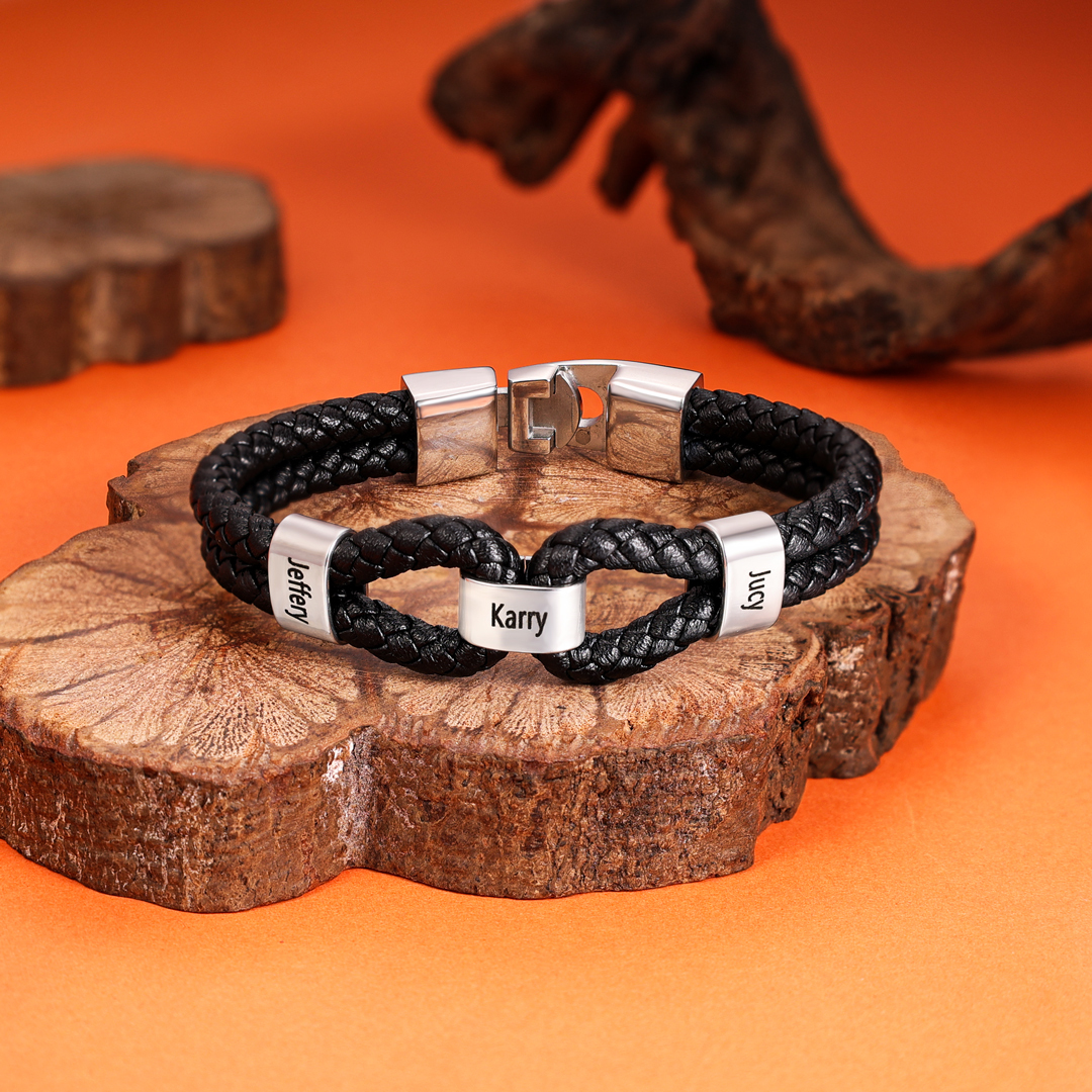 Personalised Braided Rope Men's Bracelet For Him Custom With Family 3 Names For Father-Jessemade AU