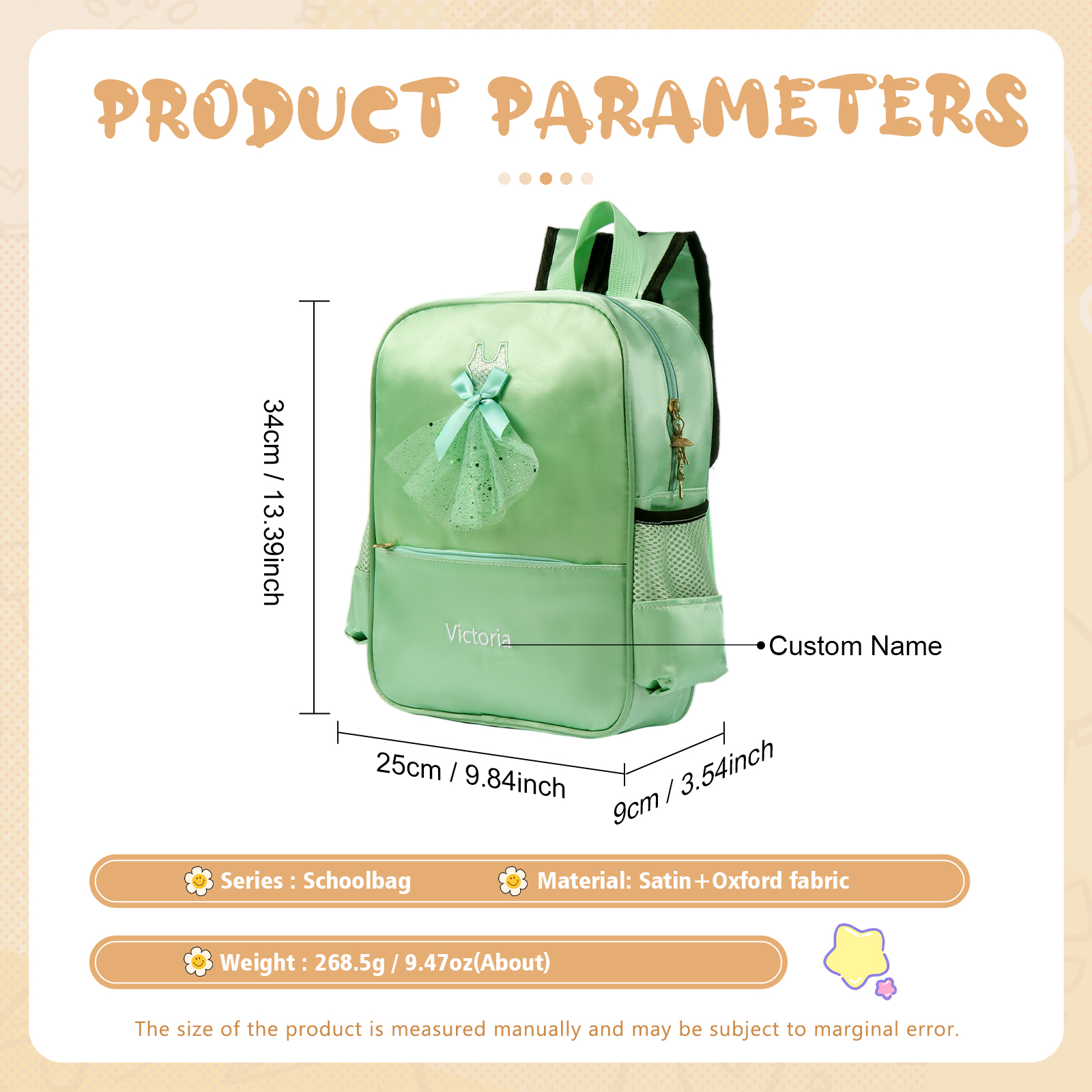 Personalised Princess Dress Style Schoolbag Custom Name Backpack Back To School Gift for Girls-Jessemade AU