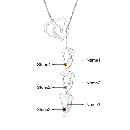Personalised Baby Foot Necklace With Birthstones Custom 3 Names Necklace Gift For Mother-Jessemade AU