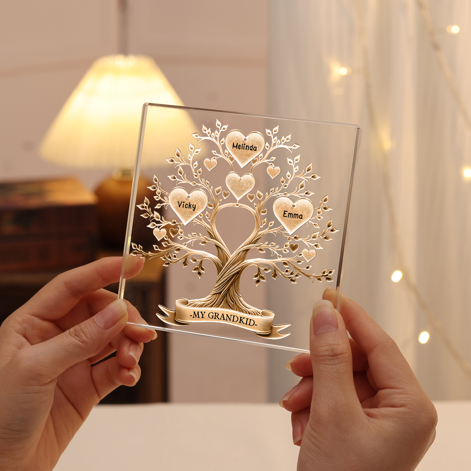 Personalised 3 Names & 1 Text Acrylic Square Keepsake Family Tree Rectangle Plaque Gifts for Father/Grandpa-Jessemade AU