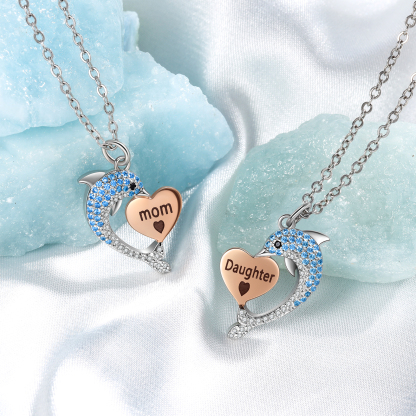 Mother & Daughter Friendship Necklace Personalised Dolphin Necklace With Heart Pendant Custom Names Gifts for Her-Jessemade AU