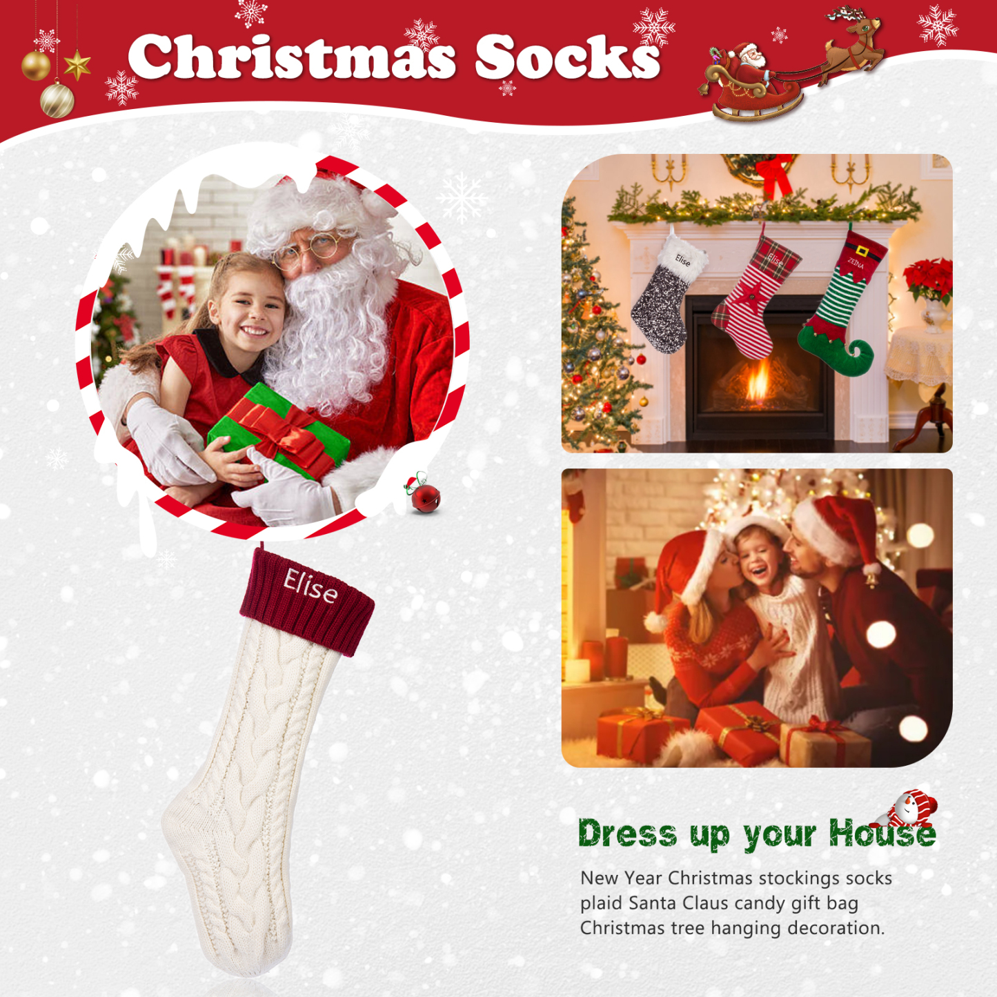 Personalised Christmas Stocking Ornaments Custom 1 Name Xmas Stocking Gifts for Family Friends-Jessemade AU