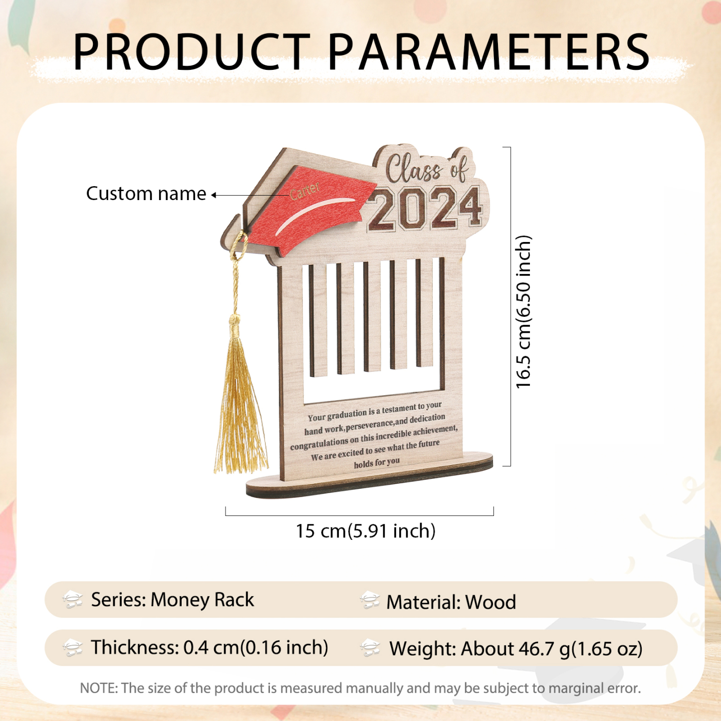 Class of 2024 Personalised Graduation Wooden Money Rack Custom Name Creative Graduation Gifts for Her/Him-Jessemade AU