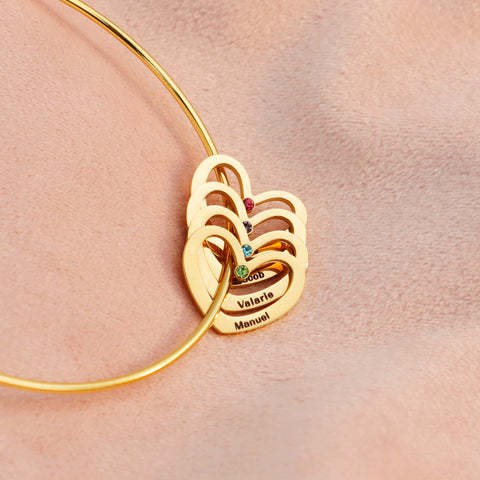 Personalised Heart Bangle With 4 Names and Birthstones Bangle Bracelet Mother's Day Gifts For women-Jessemade AU