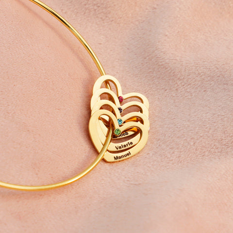 Personalised Heart Bangle With 3 Names and Birthstones Bangle Bracelet Mother's Day Gifts For women-Jessemade AU