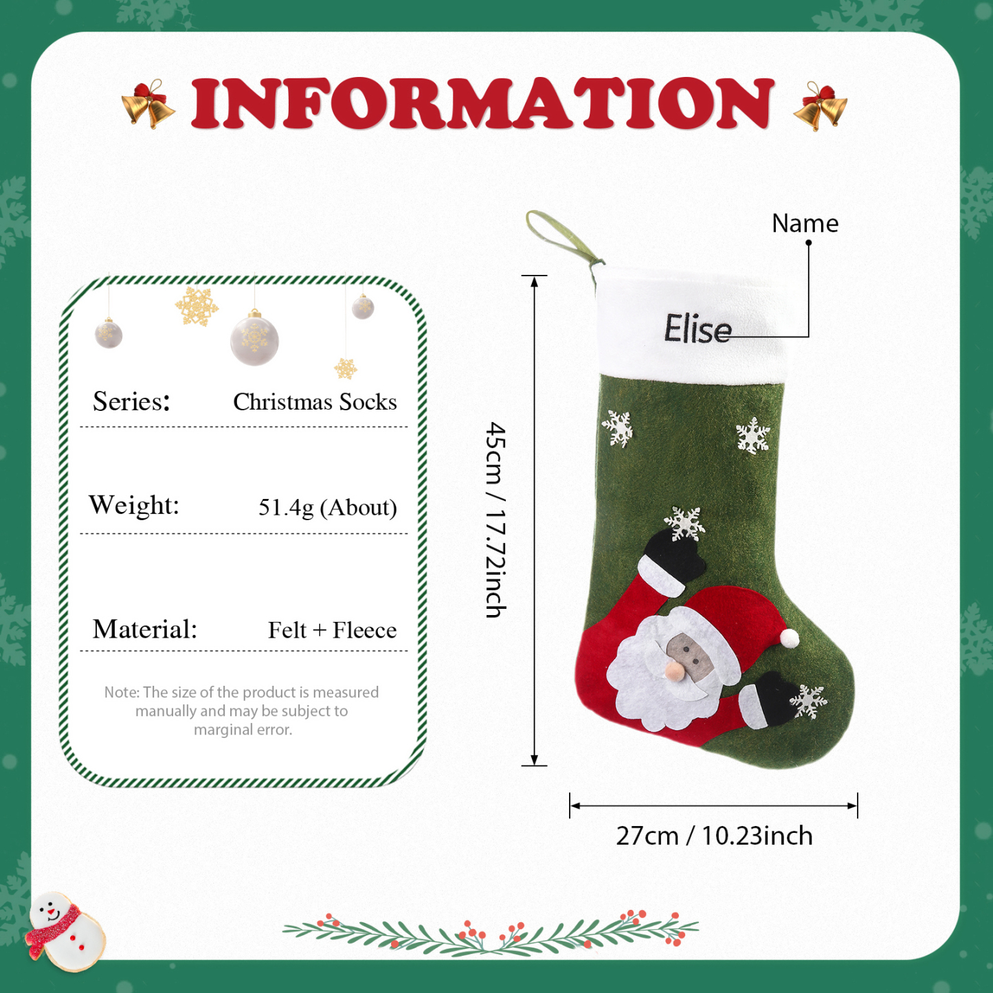 Personalised Christmas Stocking Ornaments Custom 1 Name Christmas Socks Gifts for Family Friends-Jessemade AU