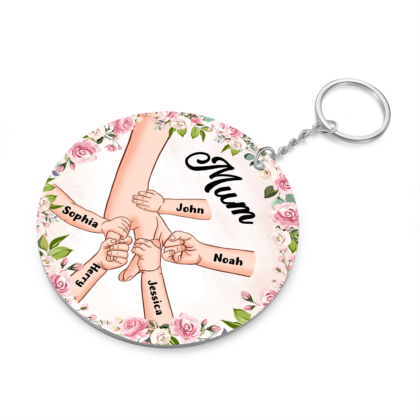 5 Names - Personalised Acrylic Keychain Custom 1 Text Holding Hands Family Hanging Ornaments Gift for Mum/Grandma-Jessemade AU