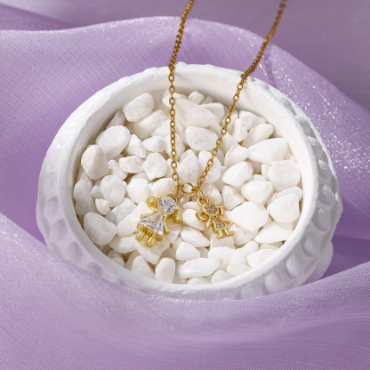 Gold Necklace with Two Adorable Doll Zircon Charms for Kids-Jessemade AU