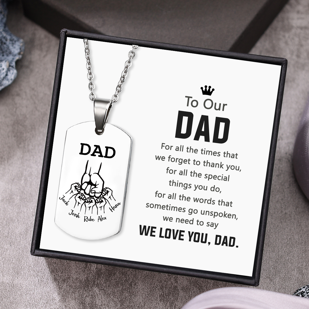 Custom Fist Bump Family Necklace with 5 Kids Names Personalised Photo Dog Tag Necklace Father's Day Gifts-Jessemade AU