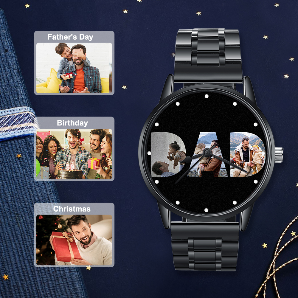 Engraved Photo Watch Custom 3 Photos Watch Bracelet For Him-Jessemade AU