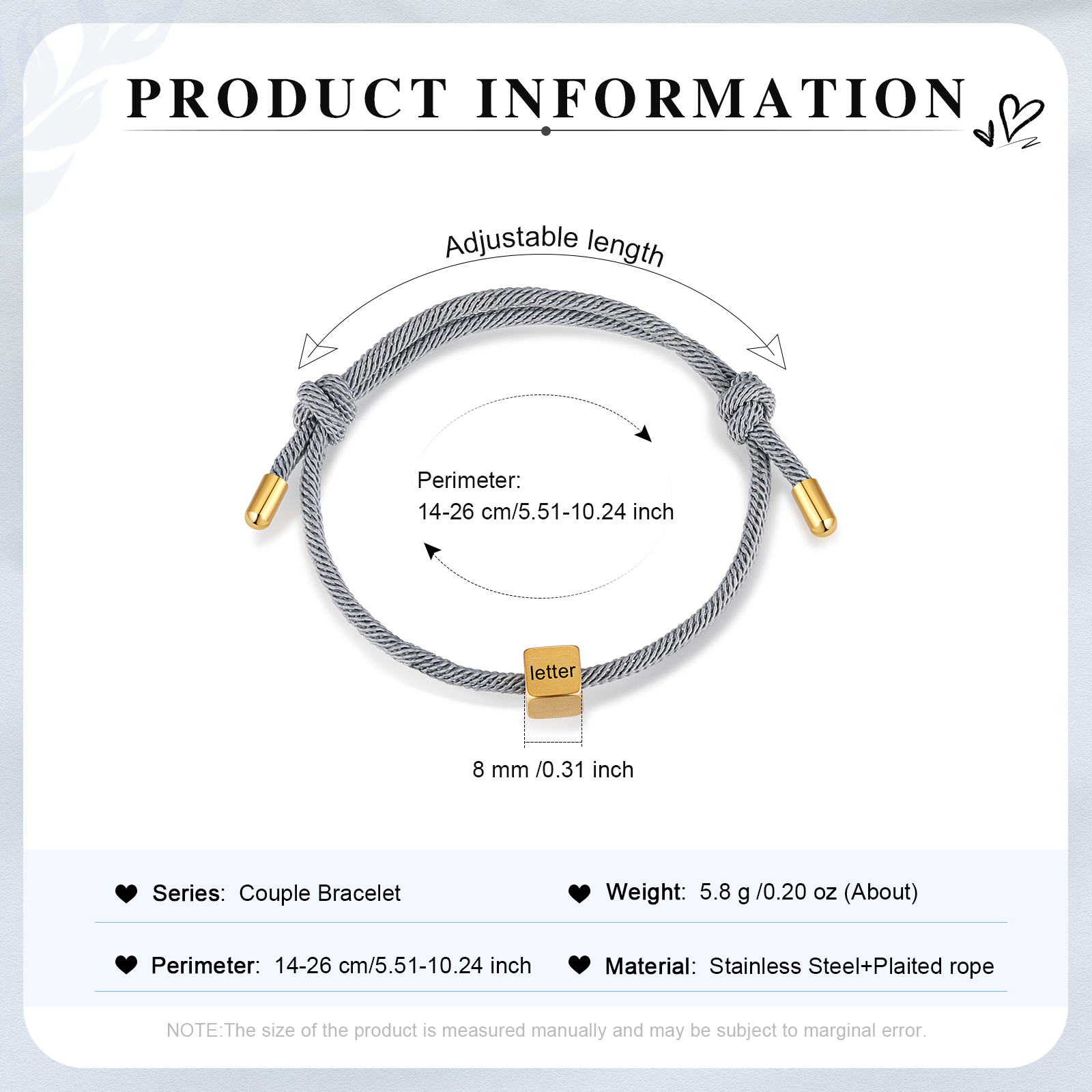 Grey Couple's Bracelet Custom Letter Engraved Beads Stainless Steel Bracelet Personalised Gift for Him/Her-Jessemade AU