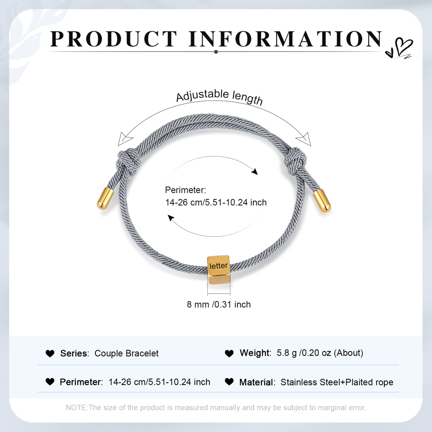 Grey Couple's Bracelet Custom Letter Engraved Beads Stainless Steel Bracelet Personalised Gift for Him/Her-Jessemade AU