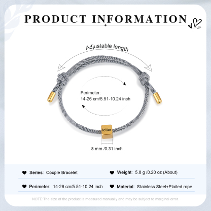 Grey Couple's Bracelet Custom Letter Engraved Beads Stainless Steel Bracelet Personalised Gift for Him/Her-Jessemade AU