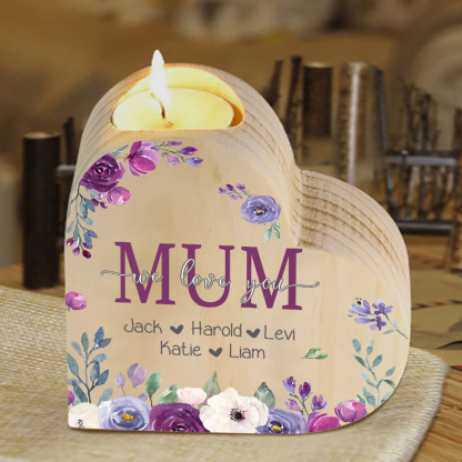 To My Mum Personalised Flower Heart Candle Holder We Love You Wooden Candlestick-Jessemade AU