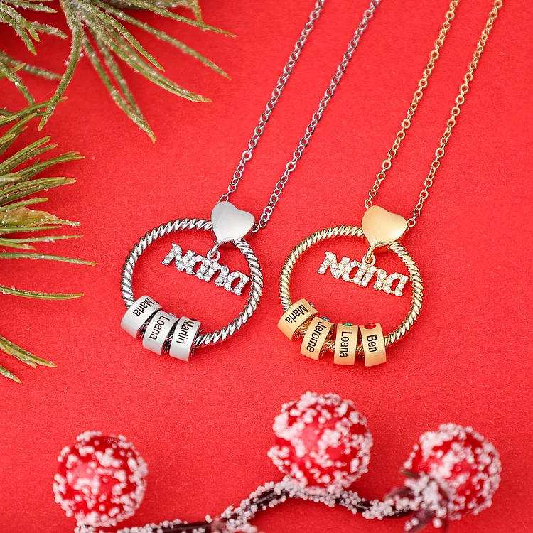 2 Names - Personalised Nana Necklace Custom Names & Birthstones Circle Pendant Necklace Gift for Grandma Nana-Jessemade AU