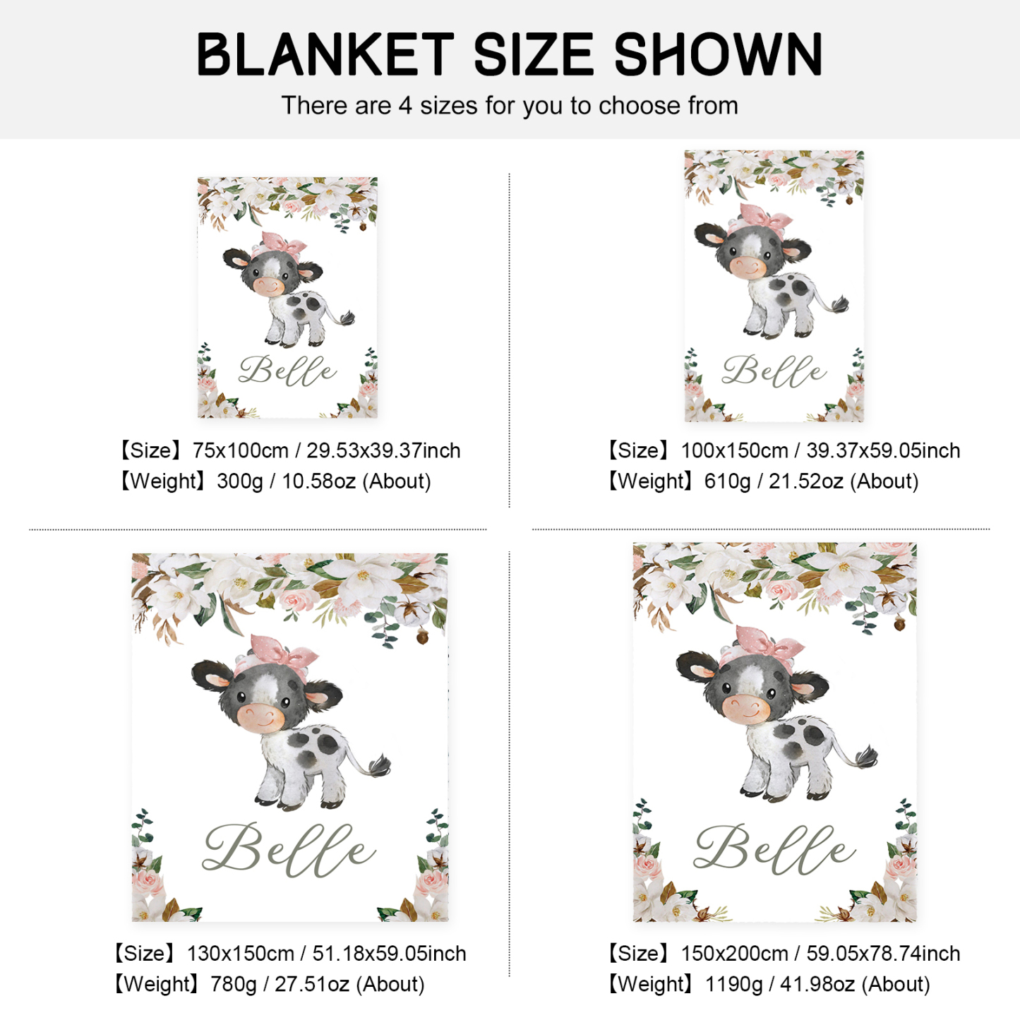 Personalised Dairy Cattle Blanket Custom Name Cute Cartoon Blanket-Jessemade AU