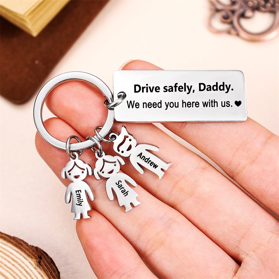 To My Dad Grandpa 3 Kid Charms Keychain "Drive Safely, Daddy"-Jessemade AU