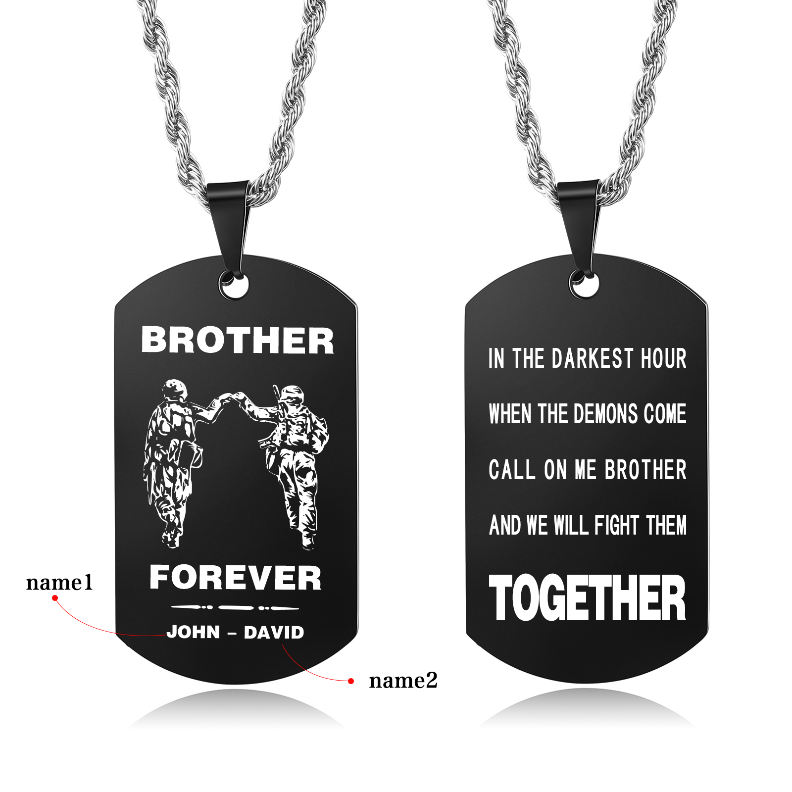 Brother Forever Dog Tag Necklace Personalised Black Double-sided Necklace Customised 2 Names Soldier Necklace Gift to Brother-Jessemade AU
