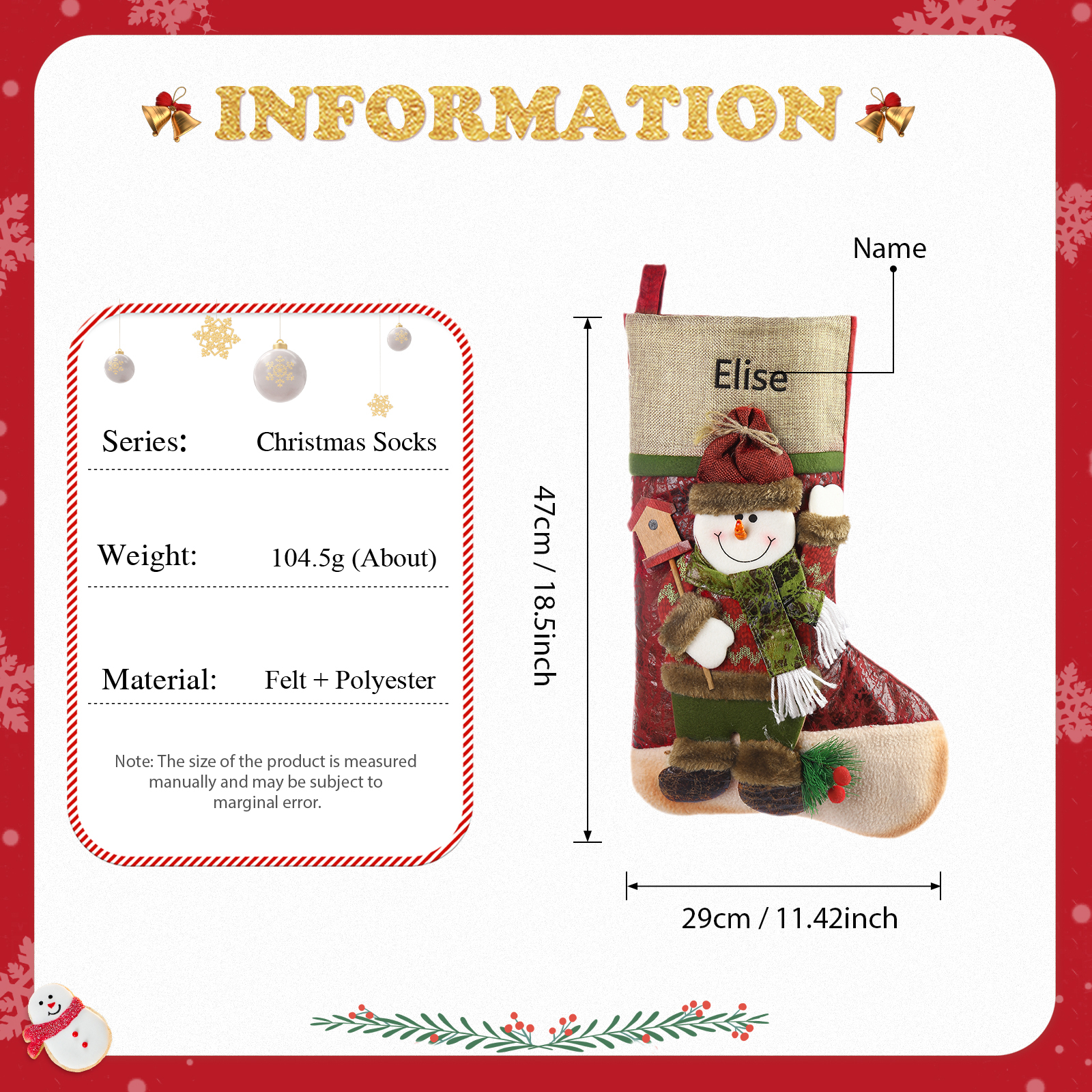 Christmas Stockings Ornaments Customised 1 Name Christmas Sock Personalised Gifts for Family Friends-Jessemade AU