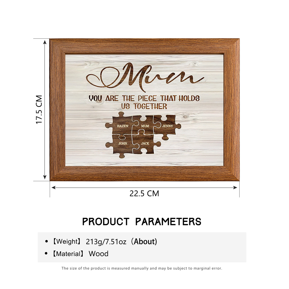 Personalised Mum Puzzle Picture Frame With Light Custom 5 Names Decor Gifts For Mother - You are the piece that holds us together-Jessemade AU