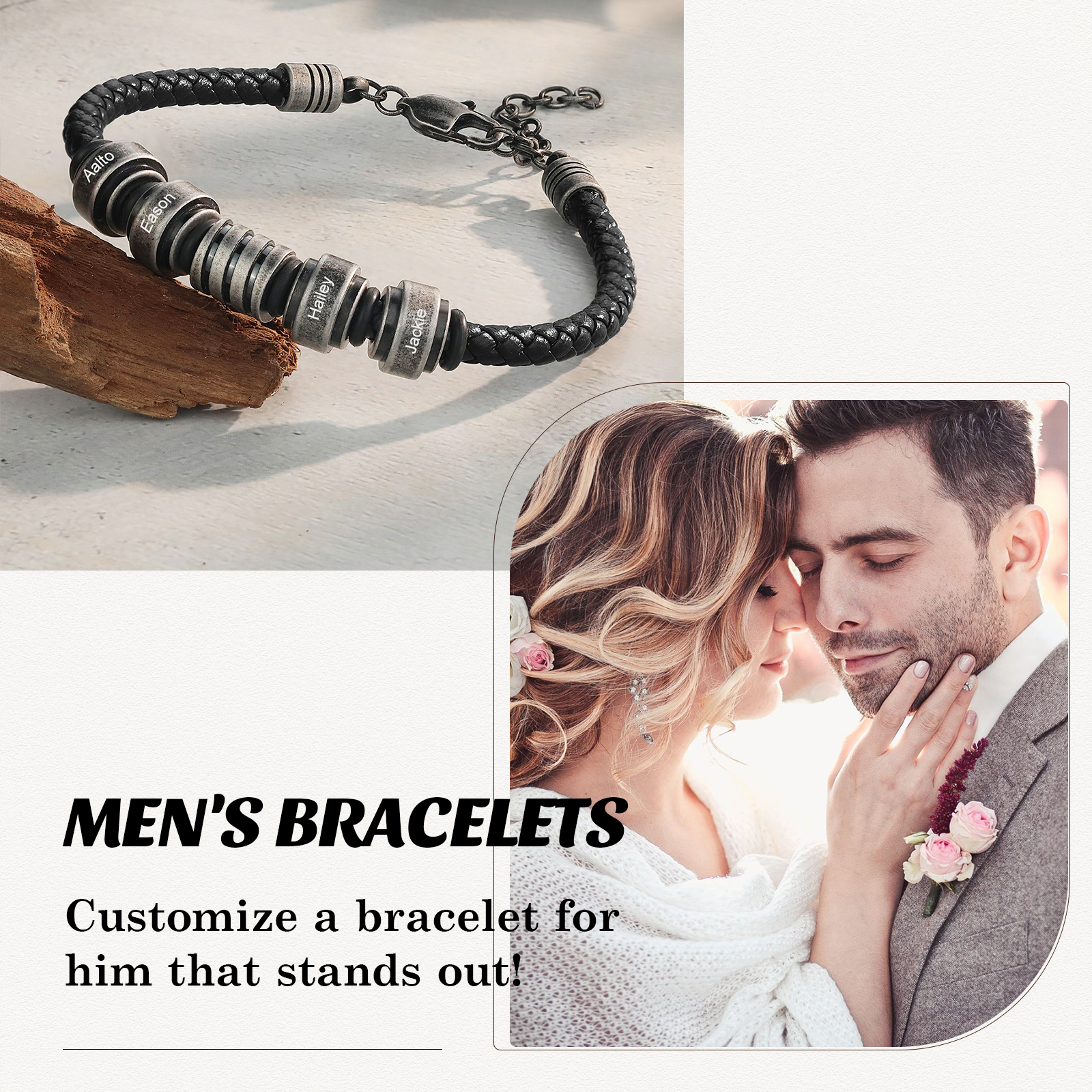 Personalised Men's Leather Bracelet Engraved 4 Names Adjustable Bracelet Vintage Gift for Him-Jessemade AU