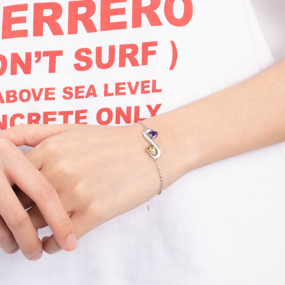 Personalised Infinity Heart Bracelet with 2 Birthstones Engraved 2 Names Bracelet Gifts For Her-Jessemade AU