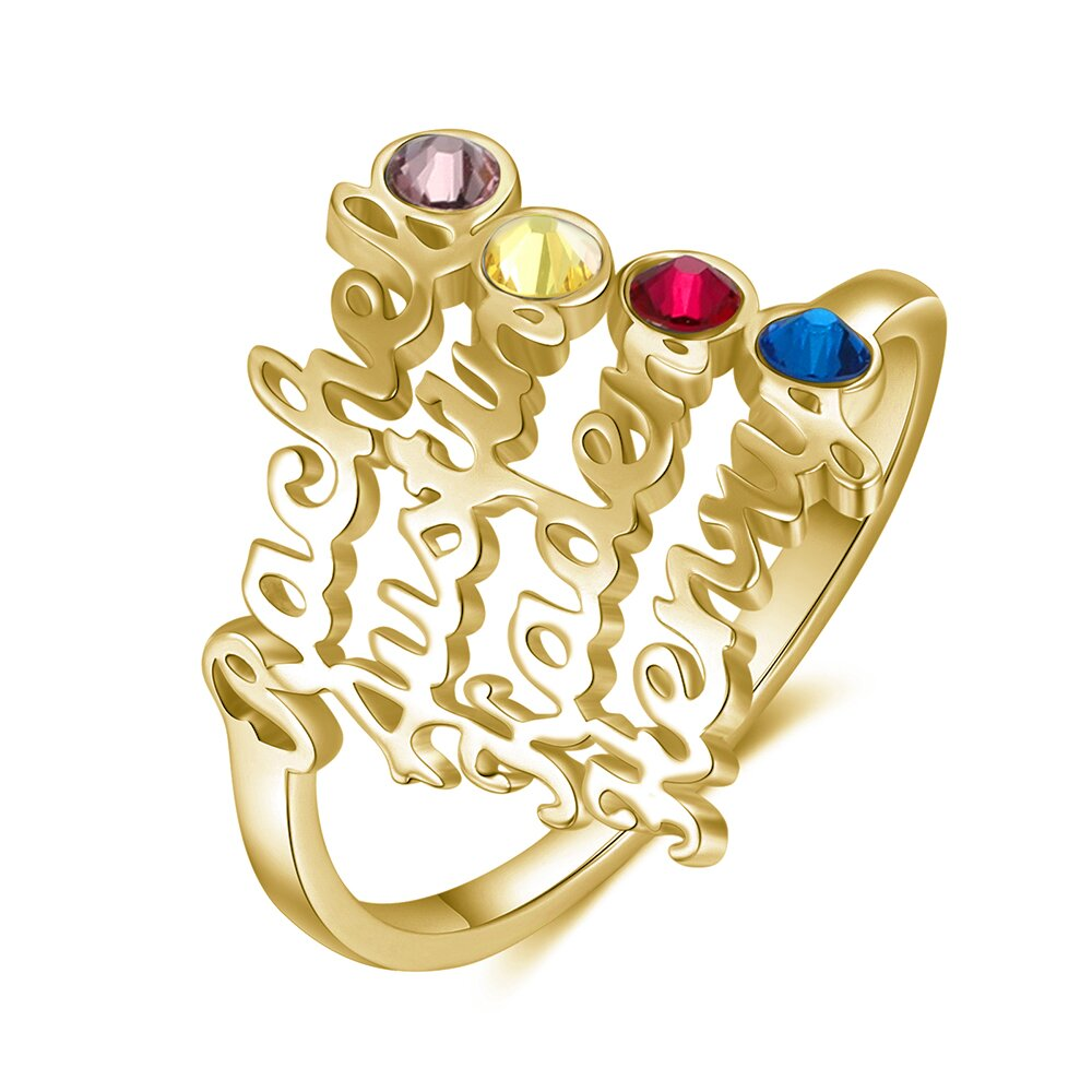 Personalised Birthstone Ring Custom 4 Names Ring Best Gift For Women-Jessemade AU