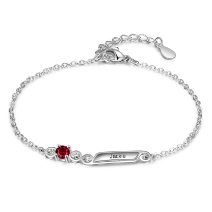Personalised Family Name Bracelet With 1 Birthstones Engraved Names Gift For Her-Jessemade AU