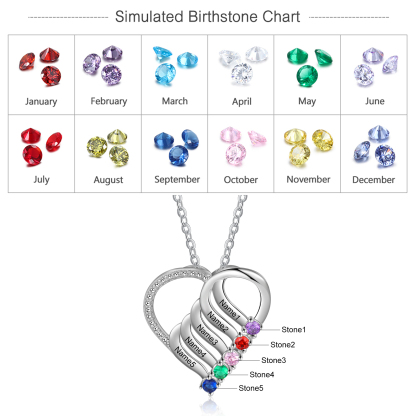 5 Names - Personalised Heart Pendant Necklace Custom Names & Birthstones Love Necklace Gifts for Mother-Jessemade AU
