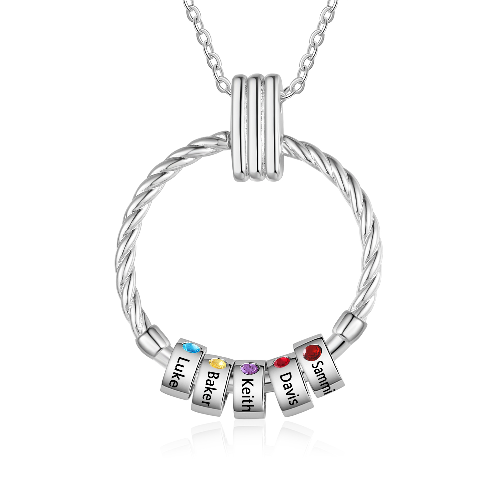 5 Names - Personalised Circle Pendant Necklace Custom Birthstones & Names Necklace Birthday Gift for Her-Jessemade AU