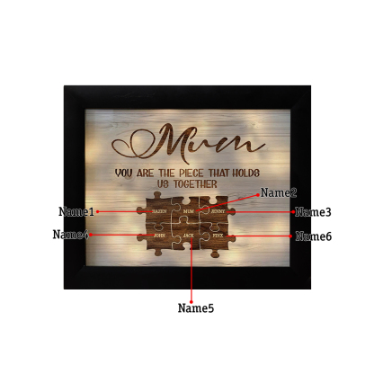Personalised Mum Puzzle Picture Frame With Light Custom 6 Names Decor Gifts For Mother - You are the piece that holds us together-Jessemade AU