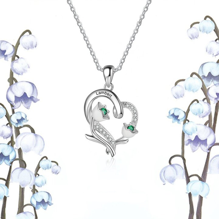 Personalised May Birthflower Necklace With Birthstones Custom 1 Name Necklace For Her-Jessemade AU